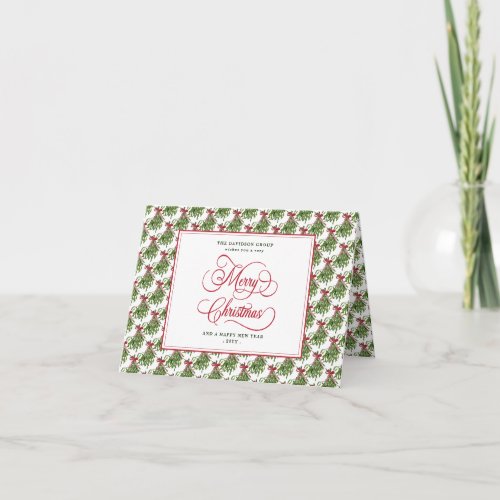 Mistletoe Garland Red Script Bow Business Logo Holiday Card