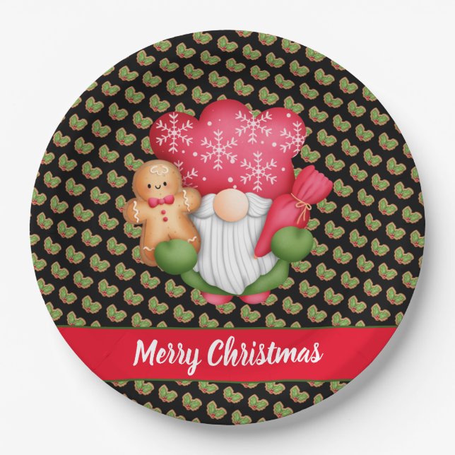 Mistletoe Gnome Customize Color and Text Paper Plates (Front)