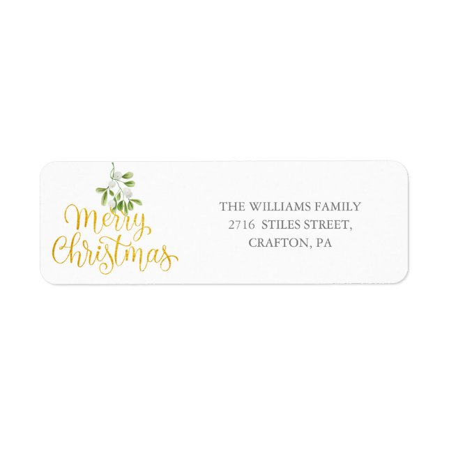 Mistletoe Gold Merry Christmas Return Address Label (Front)