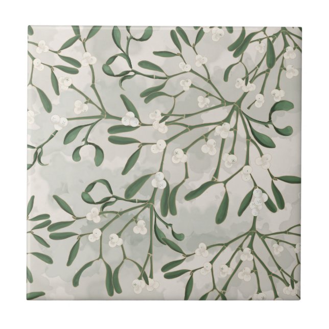 Mistletoe Green Botanical Tile Christmas Kitchen  (Front)