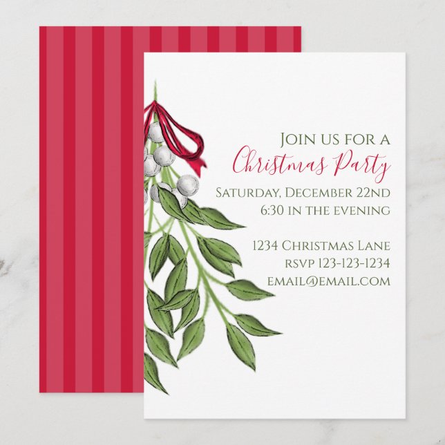 Mistletoe Greenery Whimsical Trendy Holiday Party Invitation (Front/Back)