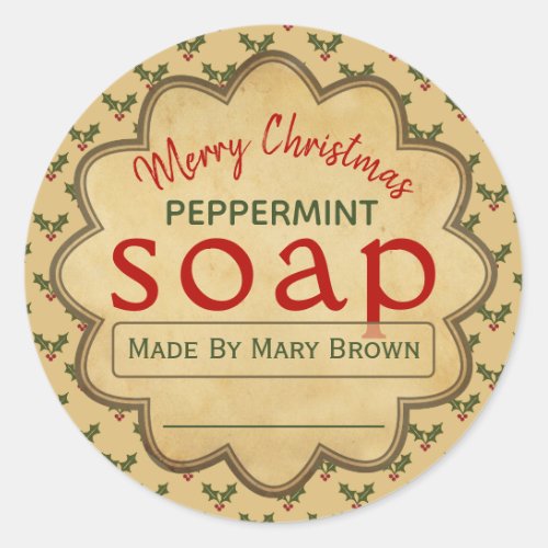 Mistletoe Handmade Peppermint Soap Christmas Classic Round Sticker