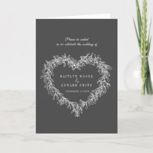 Mistletoe heart wreath dark gray white wedding program