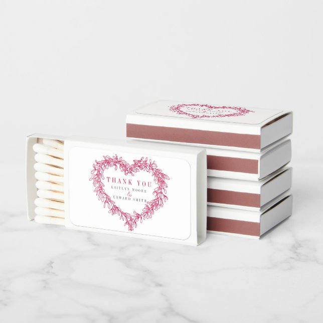 Mistletoe heart wreath deep red art winter wedding matchboxes (Stacked)