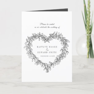 Mistletoe heart wreath white dark gray wedding  program