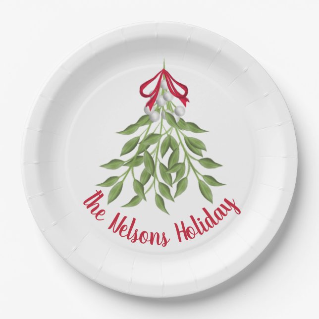 Mistletoe Holiday Paper Plates (Front)