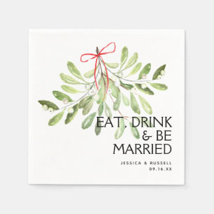 Mistletoe Holiday Wedding Paper Napkins