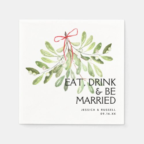 Mistletoe Holiday Wedding Paper Napkins