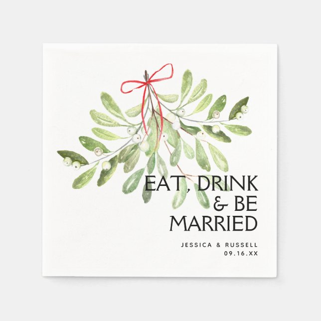 Mistletoe Holiday Wedding Paper Napkins (Front)