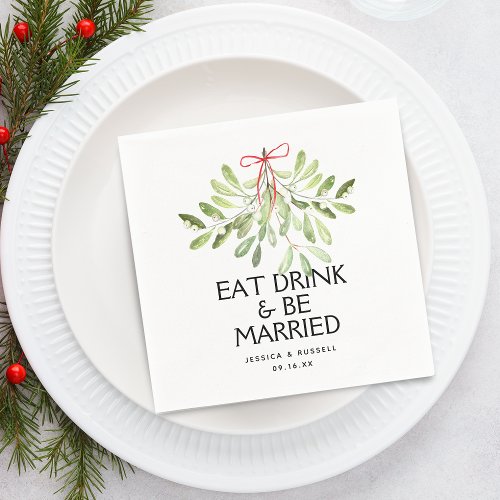 Mistletoe Holiday Wedding Paper Napkins