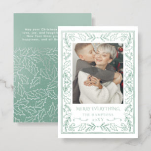 Mistletoe Holly Botanical Christmas Holiday Letterpress Photo Cards