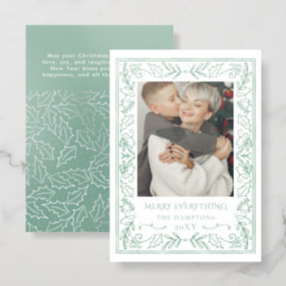 Mistletoe Holly Botanical Christmas Holiday Letterpress Photo Cards