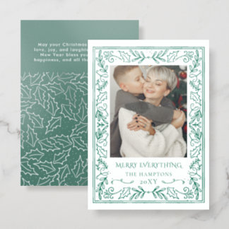 Mistletoe Holly Botanical Christmas Holiday Letterpress Photo Cards