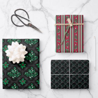 Mistletoe & Holly – Coordinated Holiday Trio No. 1 Wrapping Paper Sheets
