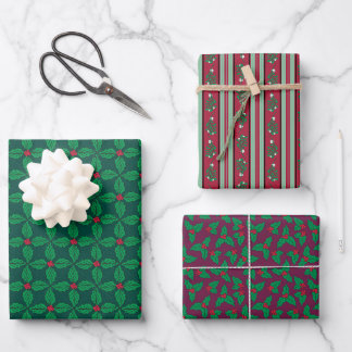 Mistletoe & Holly – Coordinated Holiday Trio No:2 Wrapping Paper Sheets