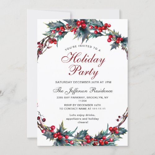 Mistletoe Holly Wreath Christmas Holiday  Party Invitation