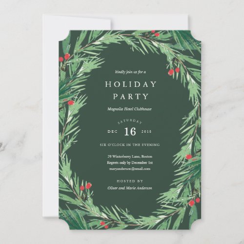Mistletoe in Forest Green Holiday Party Invitation