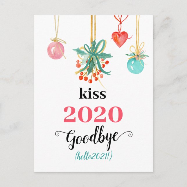 Mistletoe Kiss Goodbye to 2020 Do-over Funny Red Holiday Postcard (Front)