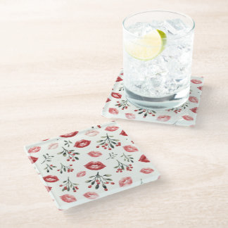 Mistletoe Kisses  Glass Coaster
