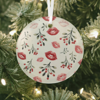 Mistletoe Kisses  Glass Ornament