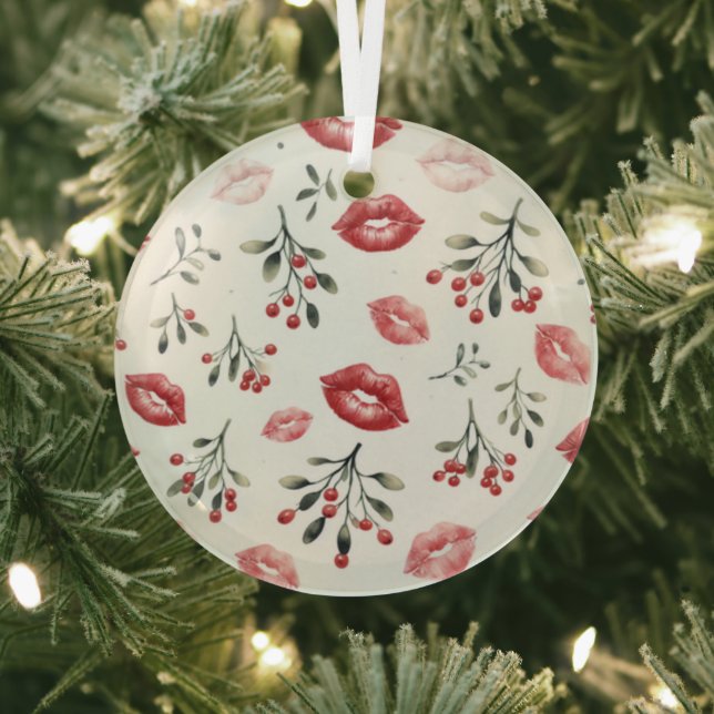 Mistletoe Kisses  Glass Ornament (Insitu)