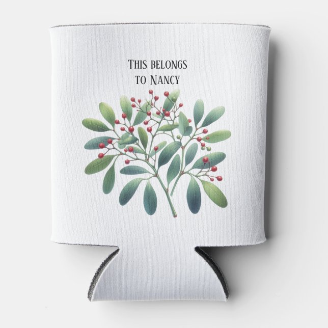 Mistletoe Kisses of Nature Welcome Personalized  Can Cooler (Front)
