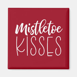 Mistletoe Kisses Typography Red Christmas Magnet