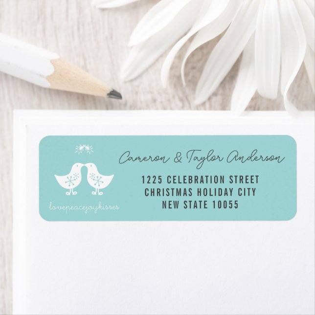 Mistletoe Kissing Chicks Holiday Wedding Address Label (Insitu)