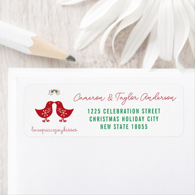 Mistletoe Kissing Chicks Holiday Wedding Address Label (Insitu)