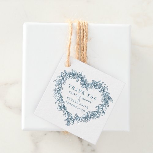 Mistletoe line art blue wedding thank you favor tags