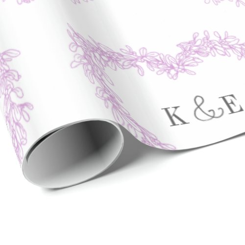 Mistletoe line art drawing monogram purple white wrapping paper