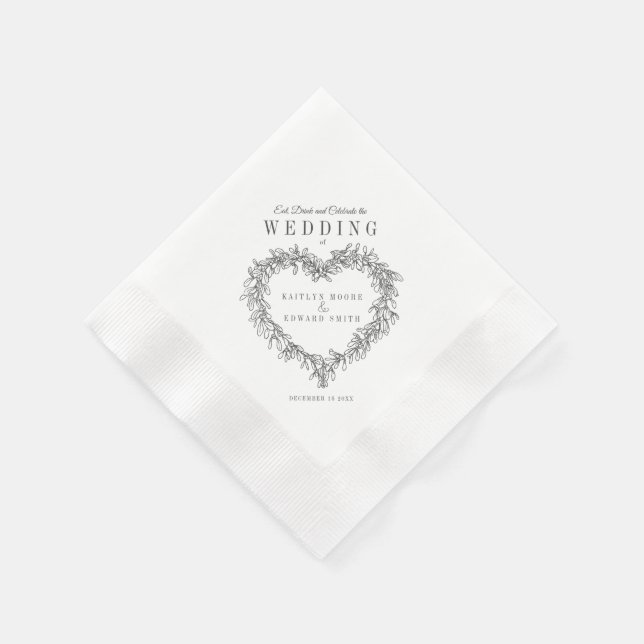 Mistletoe line art mono wedding custom napkins (Corner)