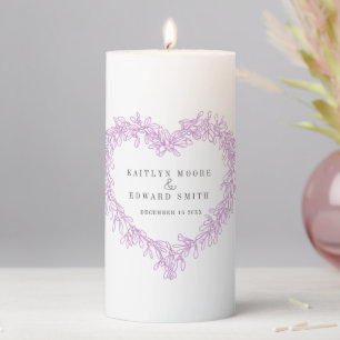 Mistletoe line art purple winter wedding custom pillar candle