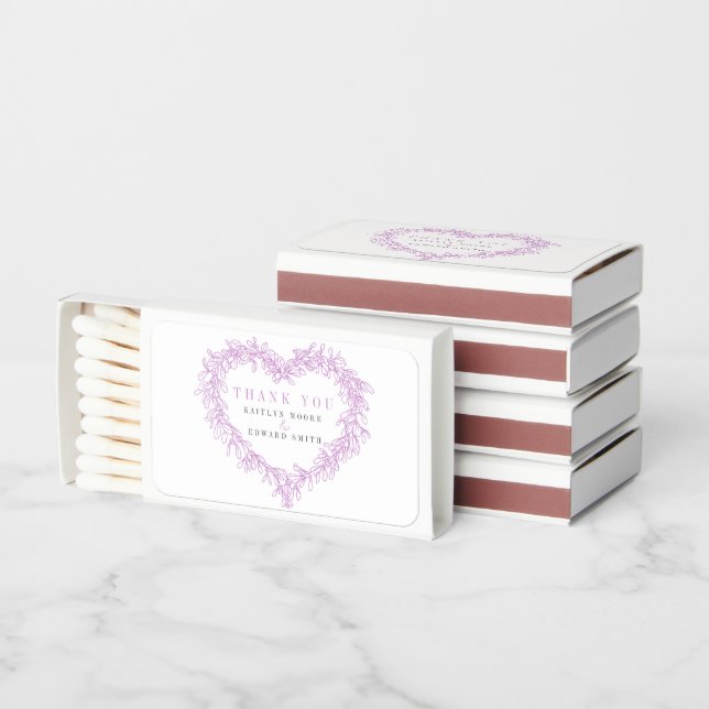 Mistletoe line art purple winter wedding thank you matchboxes (Stacked)