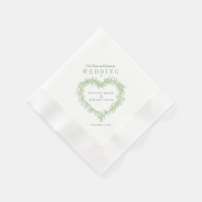 Mistletoe line art wedding custom napkins (Corner)