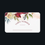 Mistletoe Manor Chic Seating Wedding Table Number Place Card<br><div class="desc">Mistletoe Manor Watercolor Lush Winter Roses Design with Hand Painted Florals, Holly Berry Leaves, Pine Sprig Foliage, and Watercolor Paint Brush Strokes. Colorful Marsala, Wine Merlot Red, Burgundy, Ivory Cream, and Green. With Swirly Chic Typography Brush Script Fonts, and Elegant floral Border - Wedding Reception Guest Seating Table Number Place...</div>