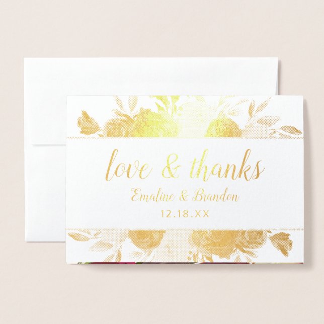 Mistletoe Manor Chic Thank You Wedding Photo Gold Foil Card (Front With Envelope)
