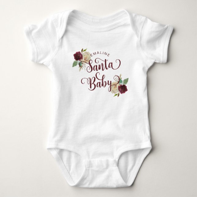 Mistletoe Manor Christmas Floral Santa Baby Girl Bodysuit (Front)