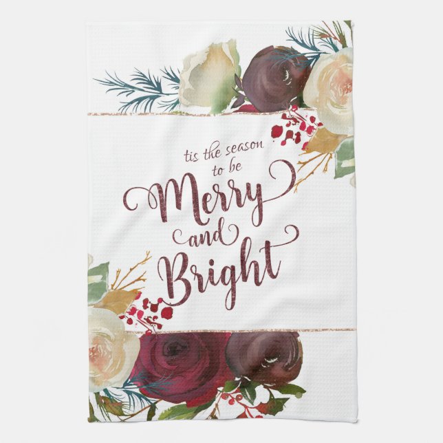Mistletoe Manor Christmas Merry and Bright Holiday Kitchen Towel (Vertical)