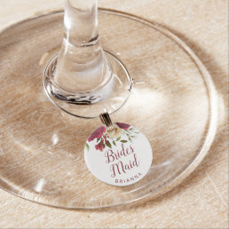 Mistletoe Manor Floral Bridesmaid Personalized Wine Charm