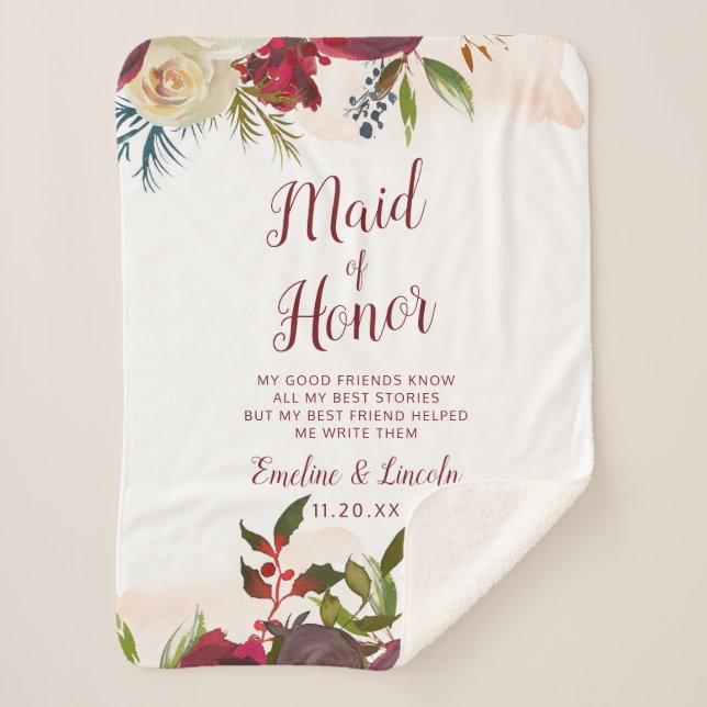 Mistletoe Manor Floral To the Maid of Honor Quote Sherpa Blanket (Front)