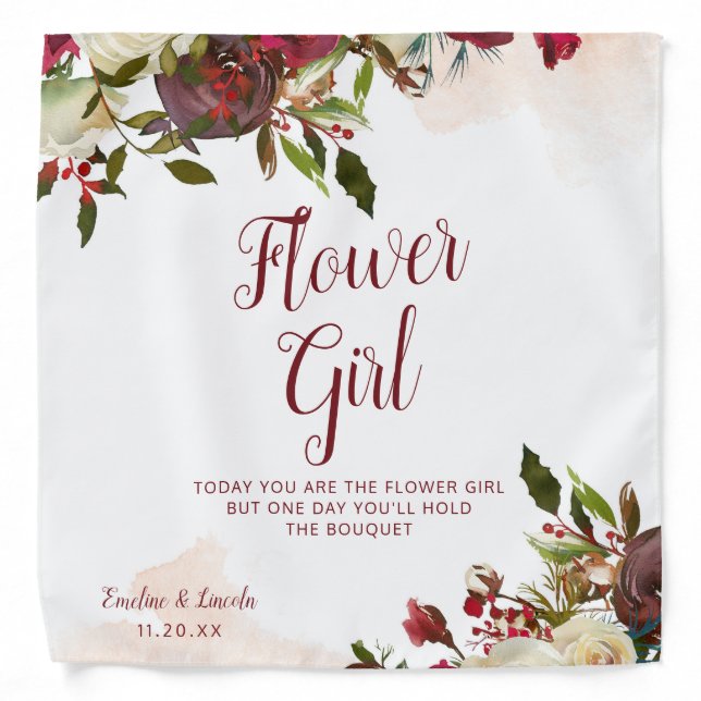 Mistletoe Manor Flower Girl Quote Handkerchief Bandana (Front)