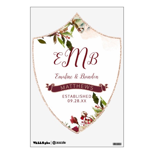 Mistletoe Manor Monogram Wedding Family Crest Wall Decal (Front)