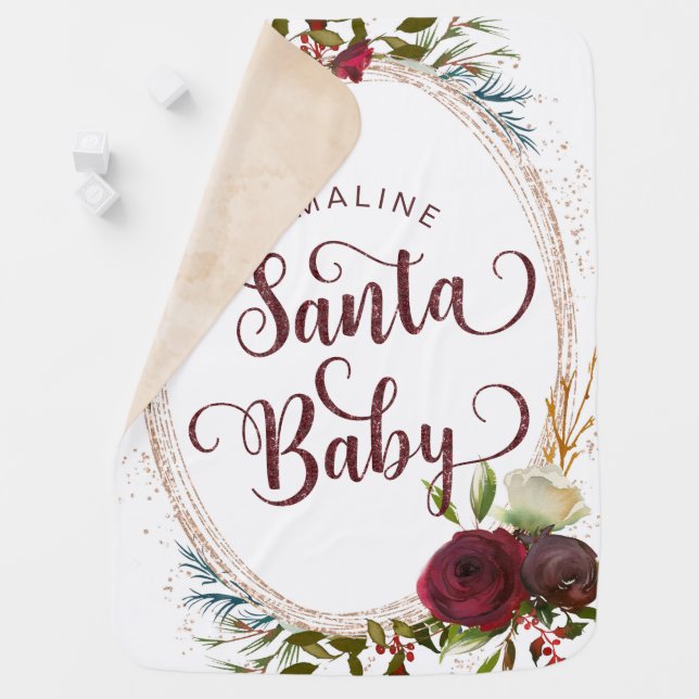 Mistletoe Manor Oval Floral Frame Santa Baby Blanket (In Situ)