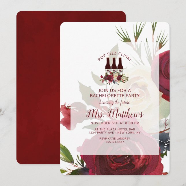 Mistletoe Manor Pop Fizz Clink Bachelorette Party Invitation (Front/Back)