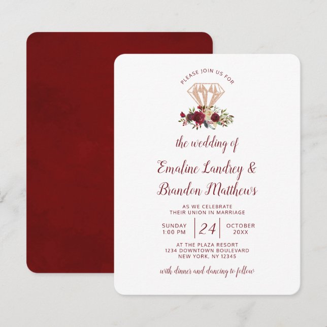 Mistletoe Manor Rose Gold Diamond Bouquet Wedding Invitation (Front/Back)