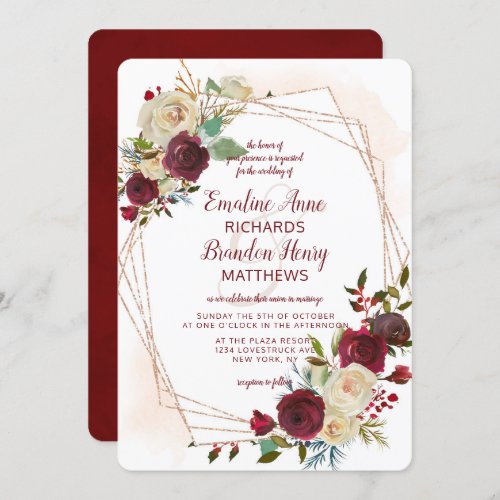 Mistletoe Manor Rose Gold Geometric Wedding Invitation