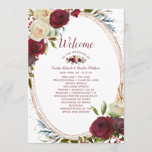 Mistletoe Manor Rose Gold Oval Wedding Ceremony Program (Front)
