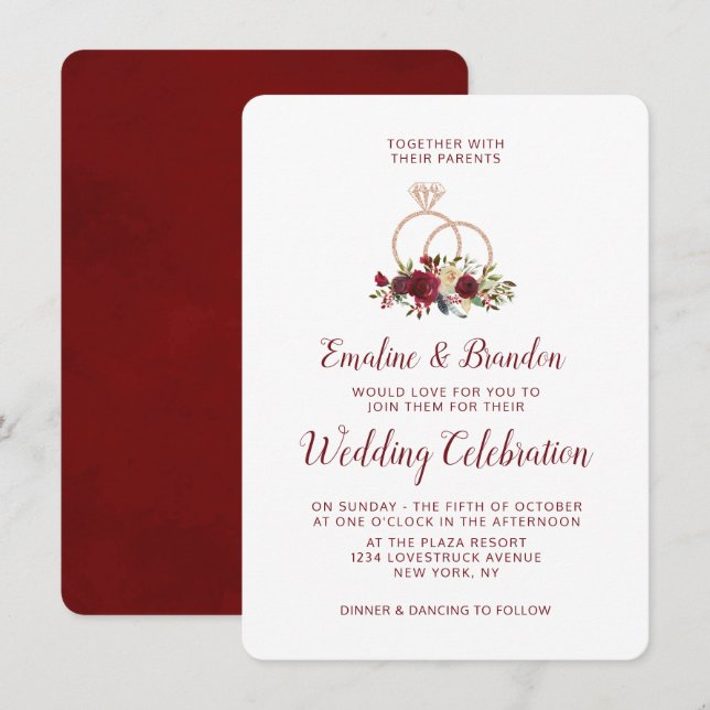 Mistletoe Manor Rose Gold Sparkle Rings Wedding Invitation (Front/Back)