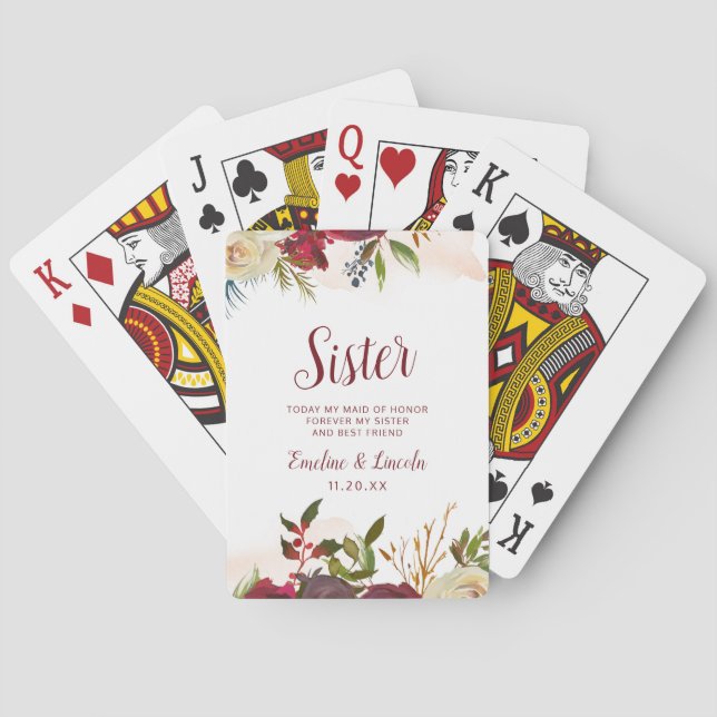Mistletoe Manor Sister Maid of Honor Personalized Poker Cards (Back)
